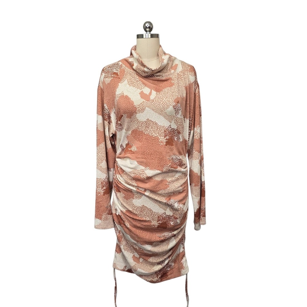 Daily Practice by Anthropologie Ruched Cowl Neck Long Sleeve Dress Terracotta L